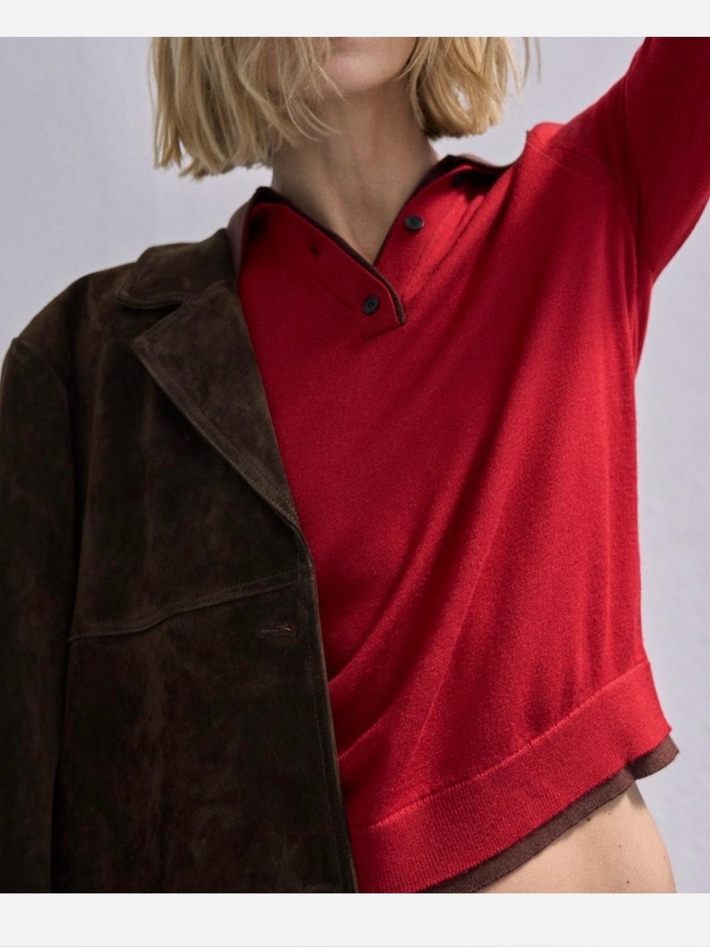 NWT ZARA CONTRAST KNIT POLO SHIRT / JUMPER ~ Red | 2142/221 ~ S